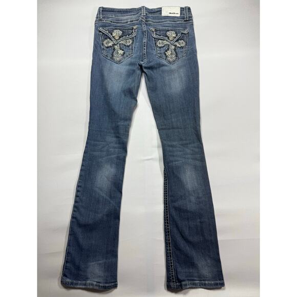 Grace in L.A. Women's Easy Fit Embellished Bootcut Blue Denim Jeans - 28 (29x33) - Picture 4 of 7